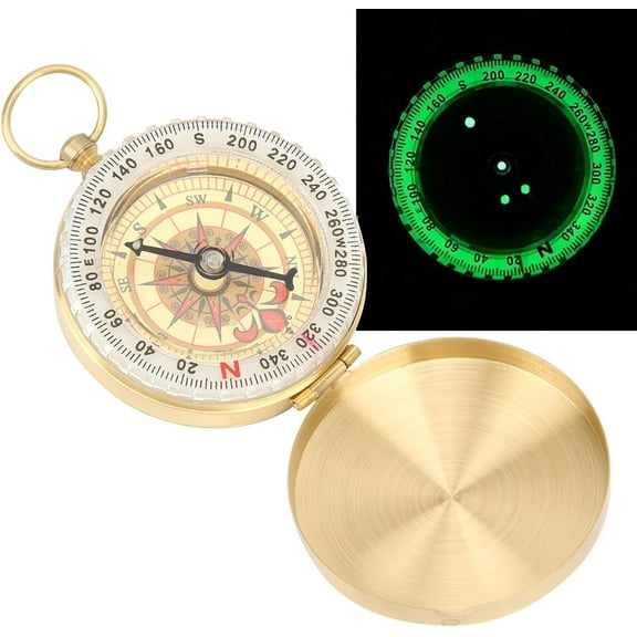 Topboutique Compass Metal Camping Compass Portable Copper Compass Waterproof Luminous Compass Hiking Compass Navigation Compass with Inclinometer for Hiking, Camping Outdoor Riding Tool