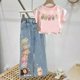 thumbnail image 1 of Camiseta con estampado de dibujos animados para niña, conjunto de traje de verano con pantalones vaqueros, ropa para niño, moda para niño pequeño, 1 of 5