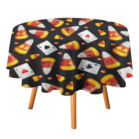 

JINGDS Playful Candy Corn Poker Cards-4 Round Table Cloth Halloween Tablecloth Thanksgiving Day Table Cloth Round Cover Circle Tablecloth for Halloween Thanksgiving Fall Party