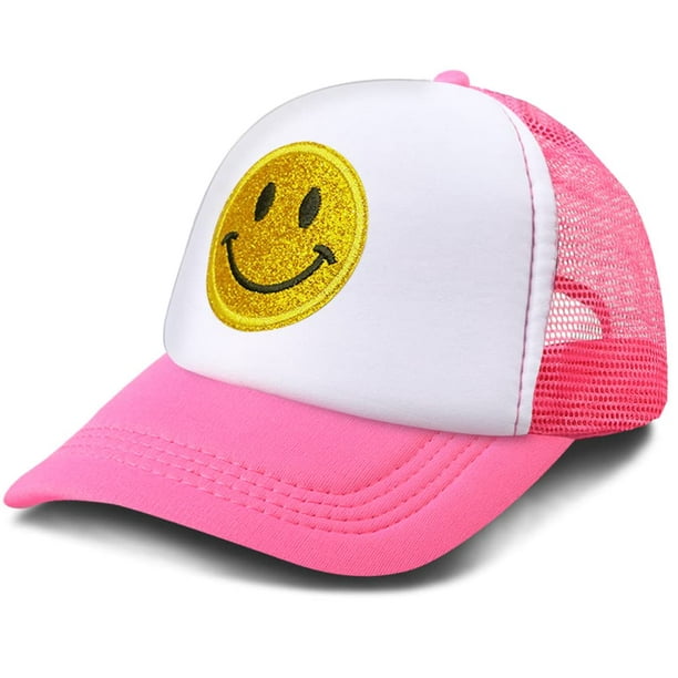 Smiley Face Hat ，Preppy hat Clothes Accessories Trucker hat Women and Men  hat Baseball Cap Fashion Sequins Printing,Dark Pink 
