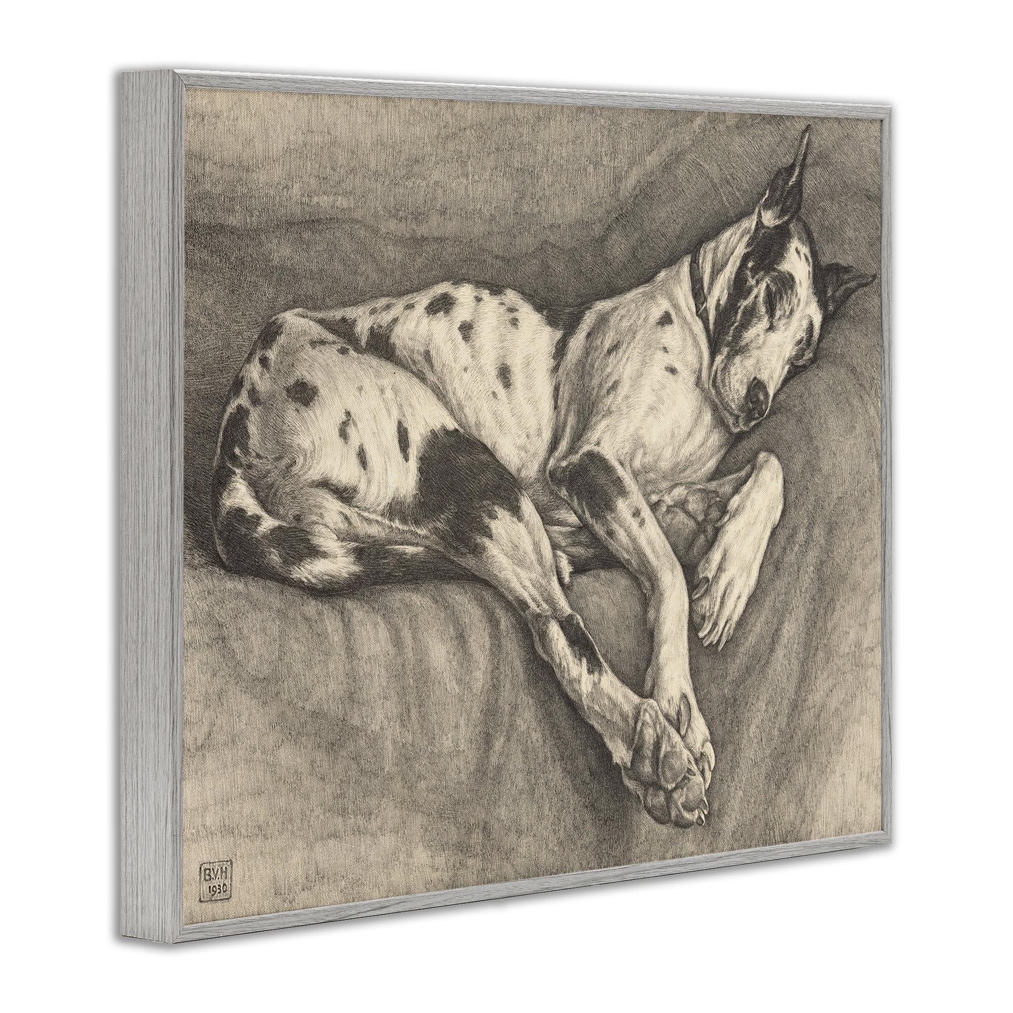 Stupell Industries Sleeping Hound Drawing Gray Framed Giclee Art, design by Bertha Van Hasselt
