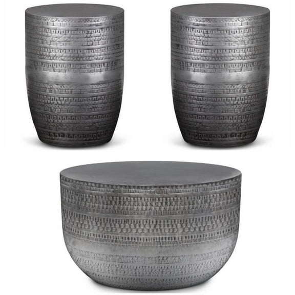 Home Square 3-Piece Set with Coffee Table and 2 Side Tables in Antique Silver