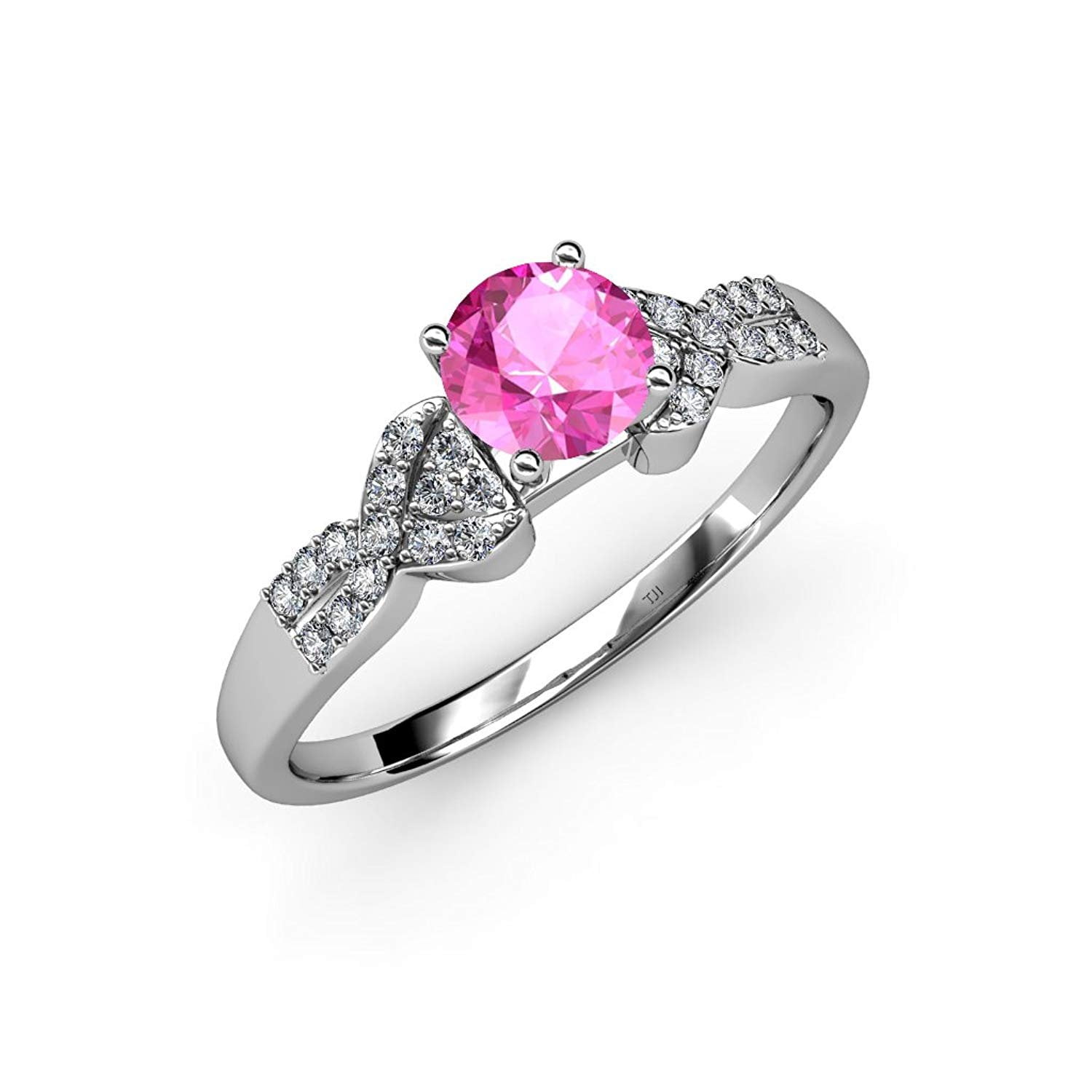 Pink Sapphire and Diamond (SI2-I1, G-H) Engagement Ring 1.00 ct tw in 14K White Gold.size 7.5 by TriJewels