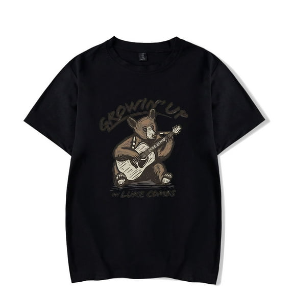 Luke Combs Merch T-Shirt Growin'up Bear Printed Crewneck Top T Shirts Women Men Country Music Top Tee