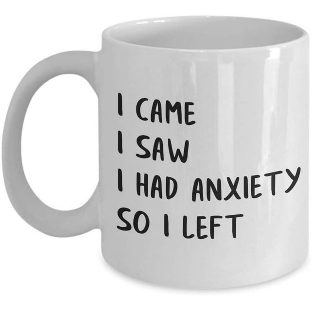 Taza de café de cerámica con cita divertida: «Vine, vi, tuve ansiedad»