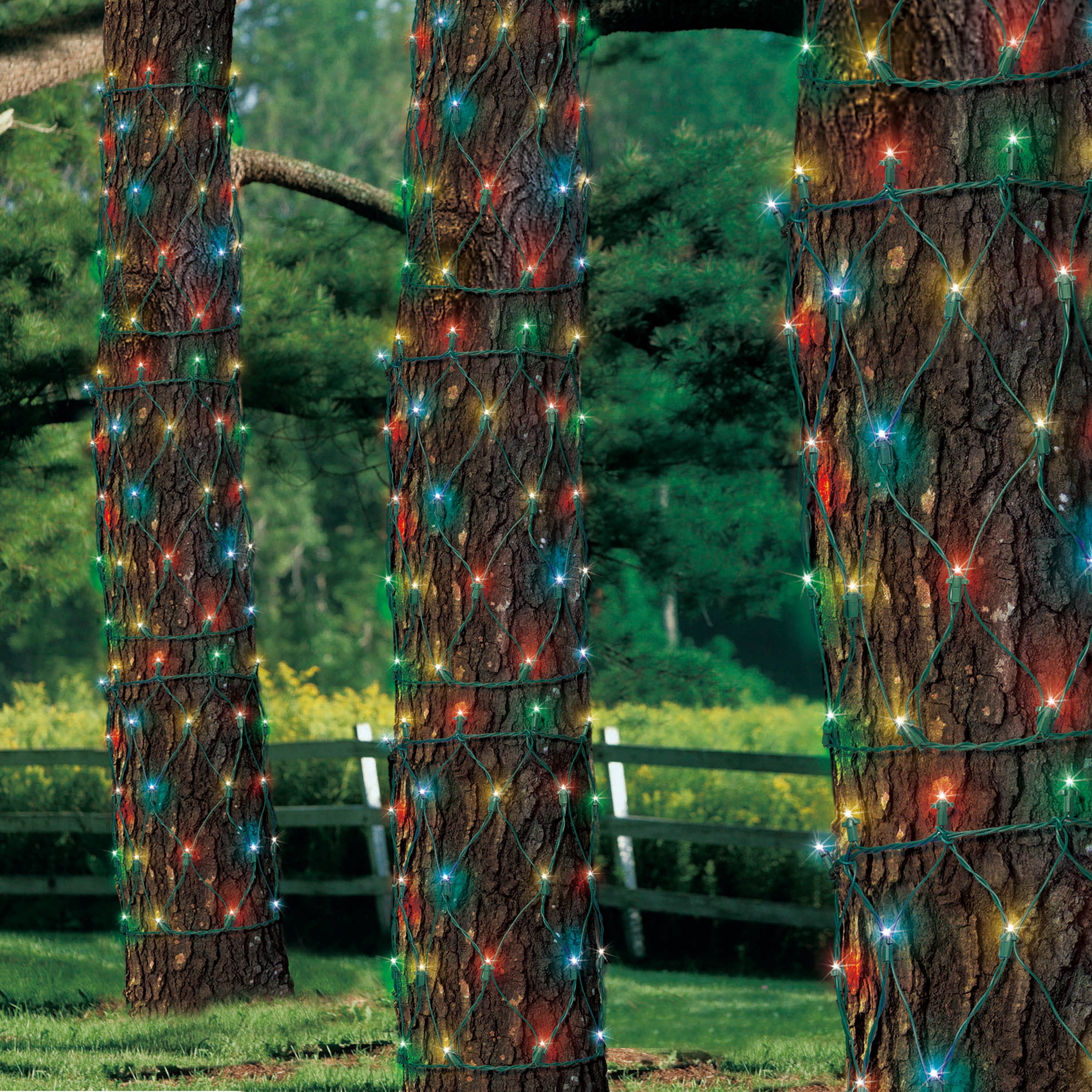 Indoor/Outdoor 100-Count LED Tree Trunk Christmas Net Lights, Multicolor, Green Wire, 6' x 1.5', by Holiday Time