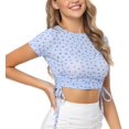 thumbnail image 2 of HTOOQ Womens Ribbed Crop Top with Drawstring Short Sleeve Ruched Crop Tops Scoop Neck Tee Shirts for Women, 2 of 7