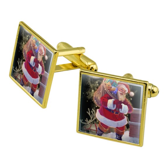 Christmas Holiday Santa Chimney Magic Square Cufflink Set - Silver or Gold