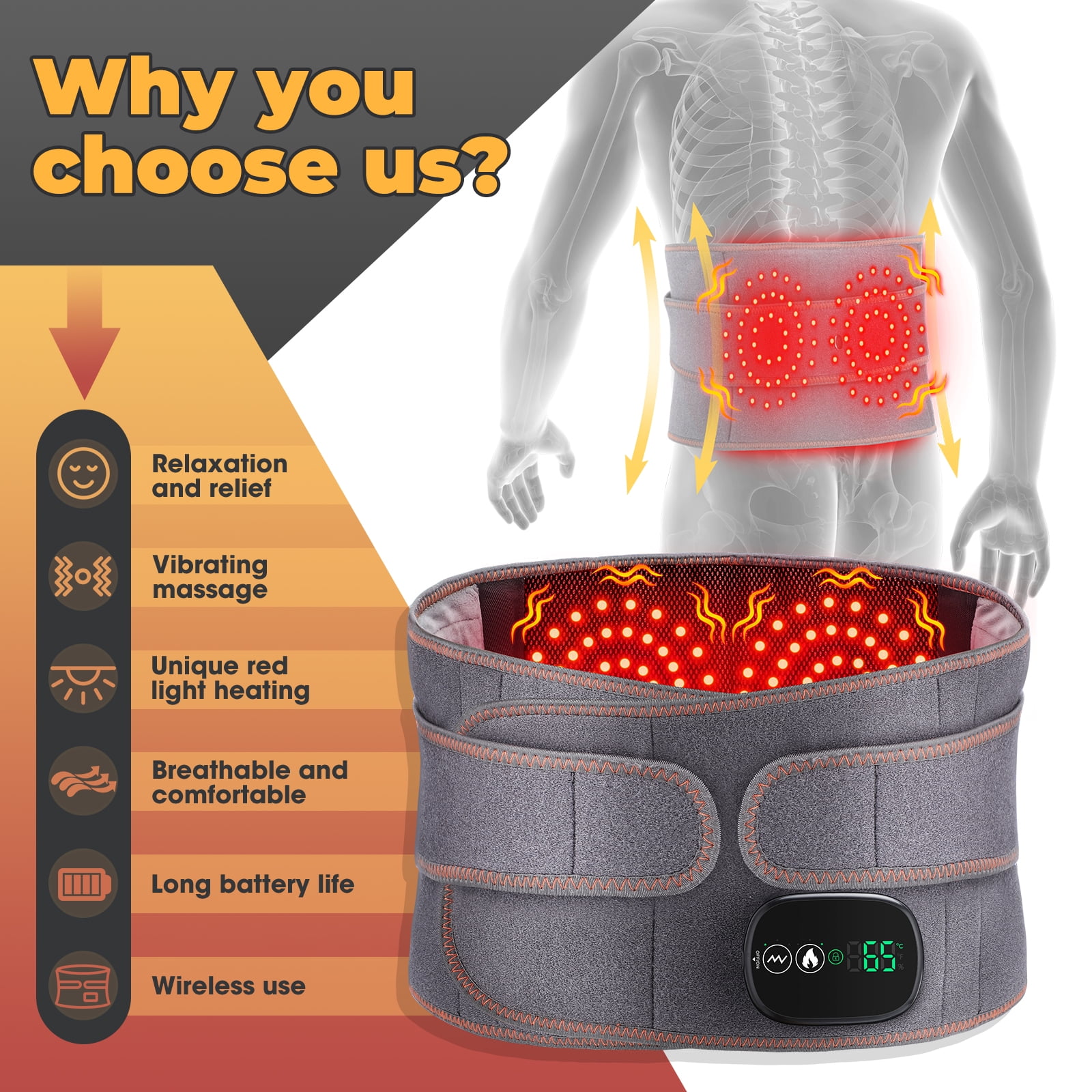 Cordless Heating Pad for Back Relief, Portable Lower Back Massager with 3 Heat 5 Vibration, 5000mAh Heated Back Brace Heating Pad for Cramps, Gifts for Women Men Mom Dad