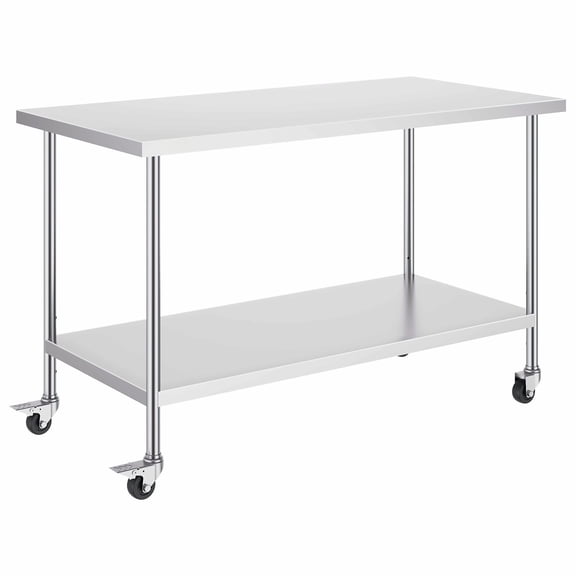 Stainless Steel Work Table 30x60x38 Inch, Commercial Kitchen Table with Wheels, Adjustable Shelves, Heavy Duty Prep Table for Restaurant Garage