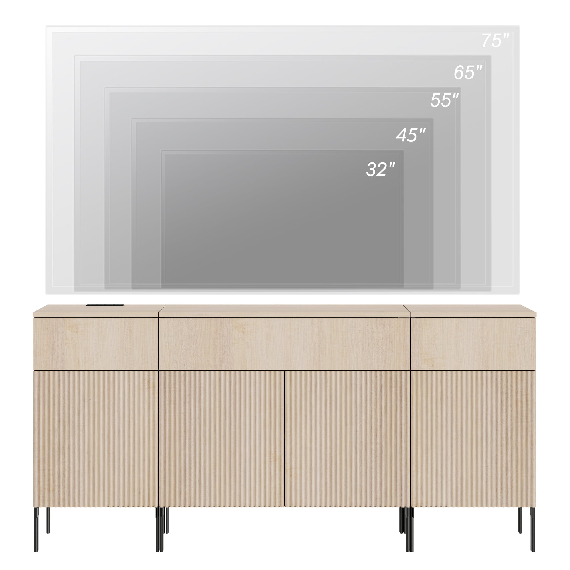 63" Modern Wood 3-Drawer Dresser with Reeded Design, Minimalist Dresser Organizer Storage With Charging Station for Bedroom,Living room, Entryway