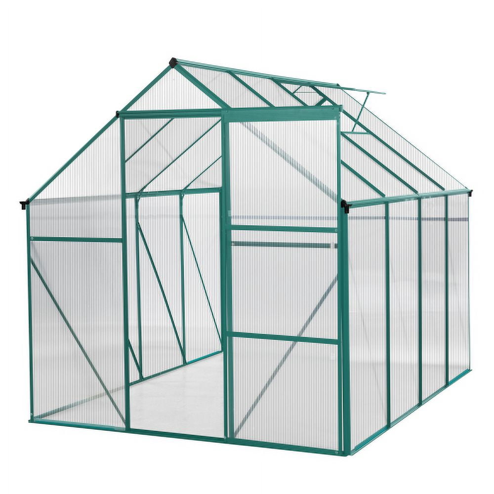 8' x 6' Walk-in Greenhouse for Outdoor, Garden Greenhouse with Metal Frame, Sliding Door, Adjustable Roof Vent and Rain Gutter, Backyard Greenhouse for Plants in Winter