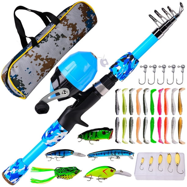 Coolmee Kids Fishing Pole Set Portable Telescopic Fishing Rod Reel Combos With Carry Bag Full Kits For Beginner Youth Girls Boys 1.2m 3.94ft