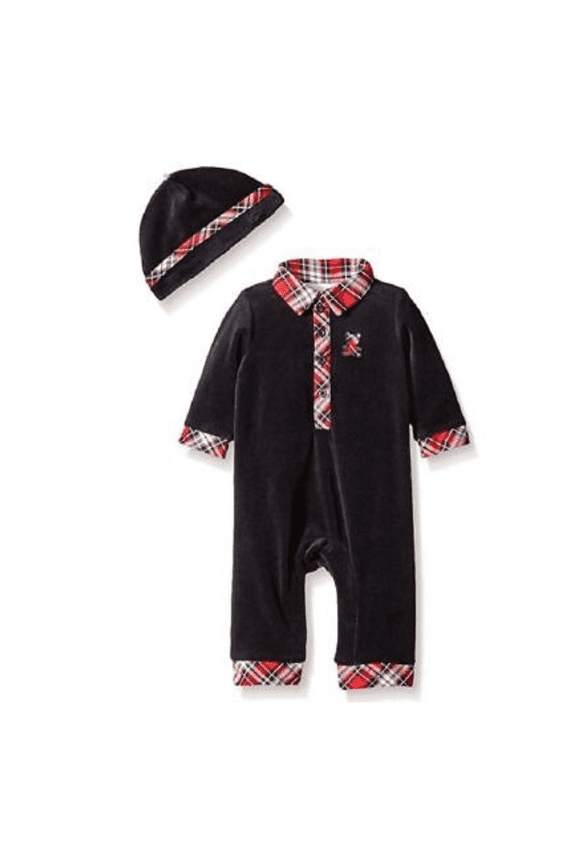 Baby-boys Newborn Plaid Bear Coverall And Hat,Size 9 M, MSRP $34