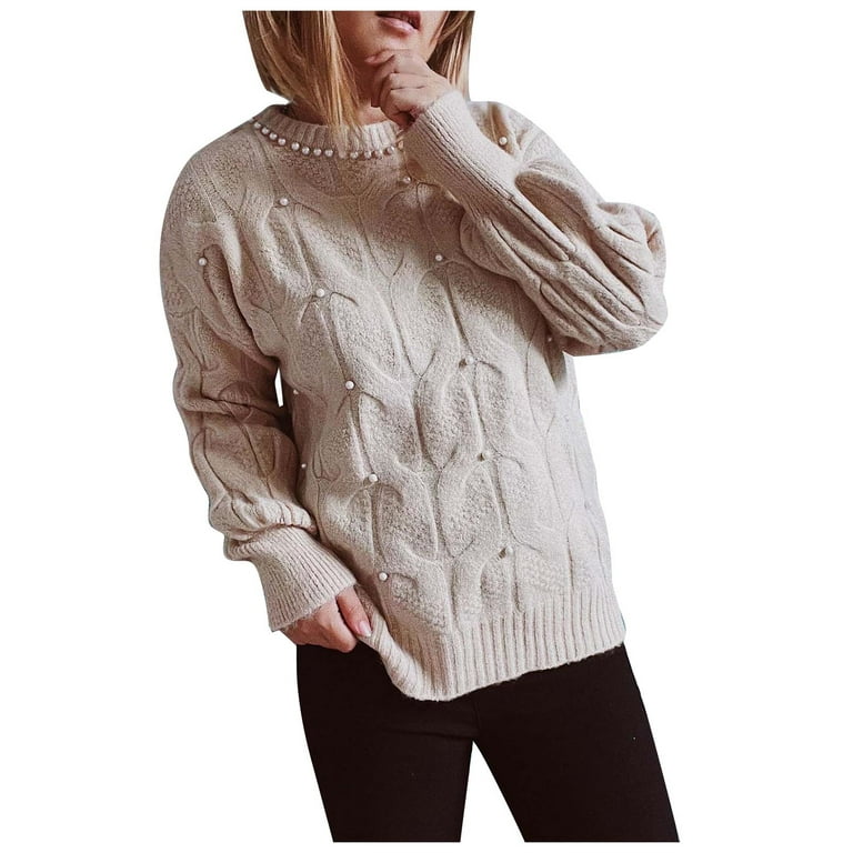 CHGBMOK Womens Sweaters Solid Color Long Sleeve Pullover O-Neck Casual  Knitted Sweater Tops
