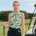 thumbnail image 3 of KEIAHUAN Golf Ball V Neck Tennis Shirt for Women Quick Dry Palm Leaves Sleeveless Athletic Shirts with 2 Pockets Breathable Soft Half Zip Golf Pullover for Ladies, 3 of 7