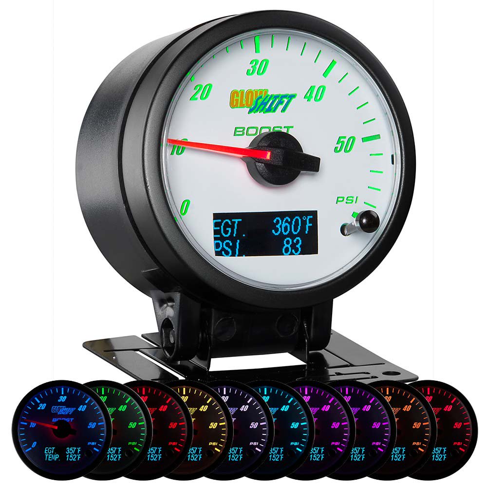GlowShift 60mm 3in1 White Face Boost w Digital Exhaust Gas Temp & Fuel