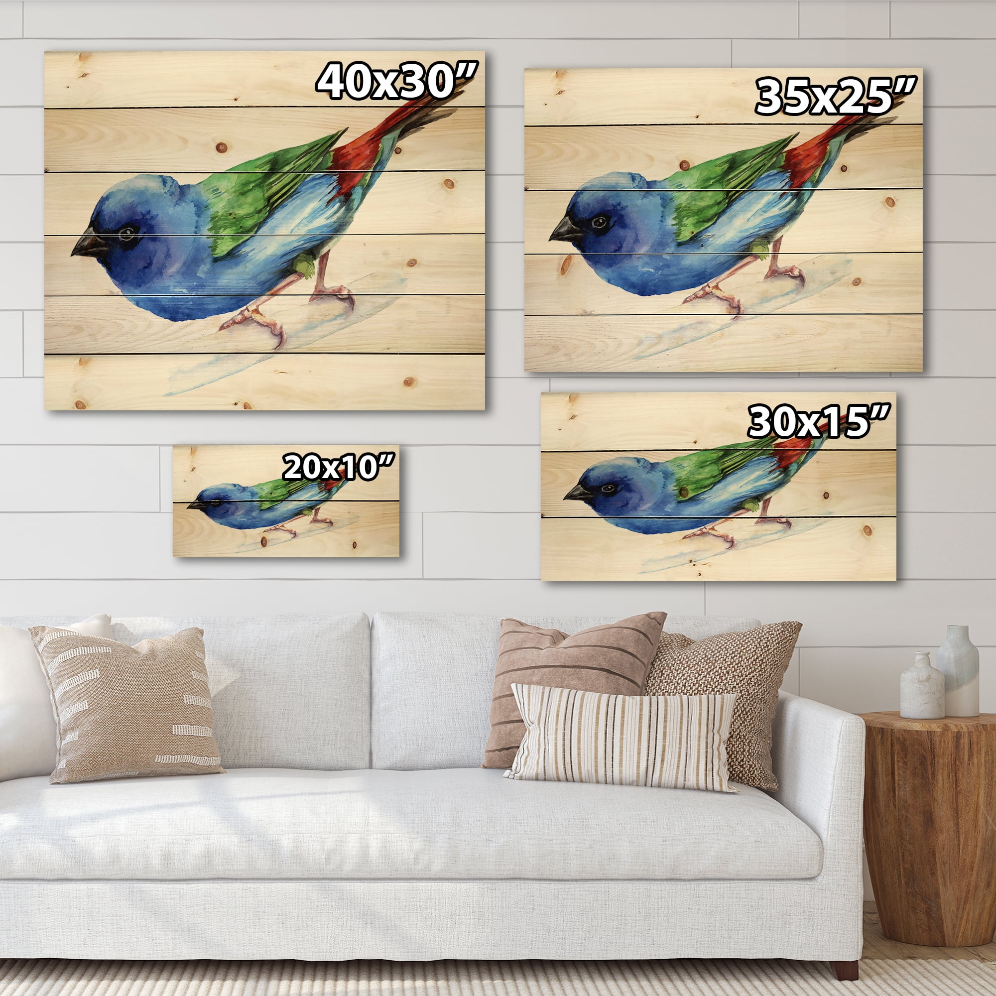 Designart 'Forbes Finch Bird On Branch' Traditional Print on Natural Pine Wood