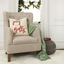 Rizzy Home Holiday Ivory/Red Sentiment - "Jolly By Golly" Cotton 20"x20" Poly Filled Decorative Throw Pillow