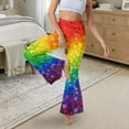 thumbnail image 5 of Xoenoiee Flare Pants Flare Leggings for Women Gym Leggings High-Waisted and Flared Slit Hem Buttery Soft Bootcut Yoga Pants for Workout, Casual, Dancing, XL, Love Pattern Rainbow, 5 of 7