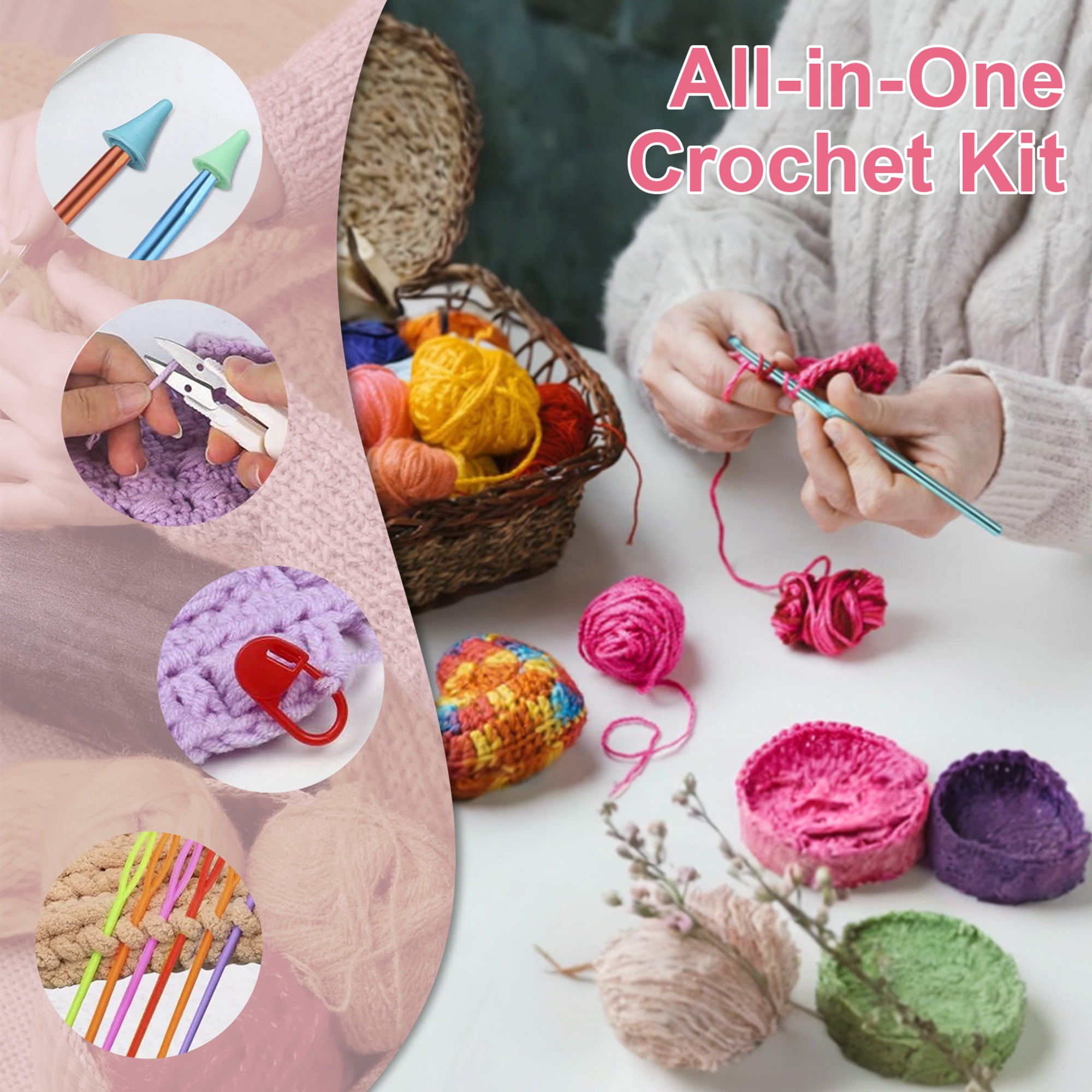 Cshidworld 76 Pcs Crochet Kit for Beginners Adults, Crochet Hook Set with 1260 Yards Yarn, 21 Crochet Hooks, Sewing Needles, Accessories and Canvas Tote Bag, Crochet Starter Kit Gift