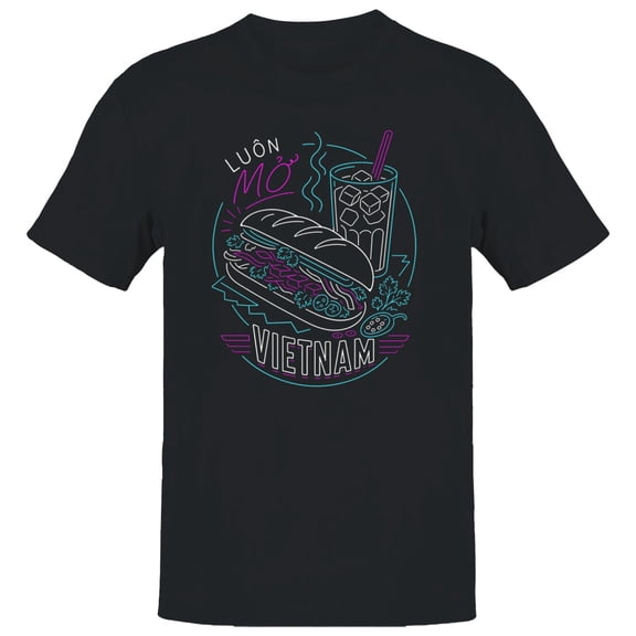 Smartprints Vietnam Banh Mi Neon Art Men's T-Shirt Black, Cotton, L