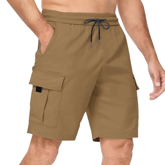 Men's Casual Stretch Cargo Shorts Classic Drawstring Elastic Waist Summer Work Short with Multi Pockets Khaki 2XL