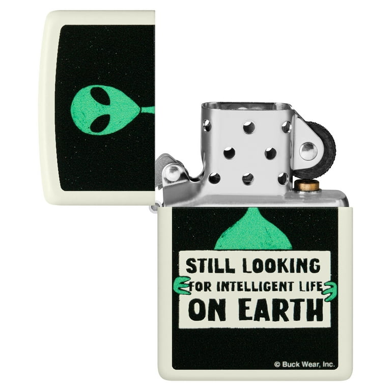 Zippo Buck Wear Alien Design Glow in the Dark Green Matte Pocket