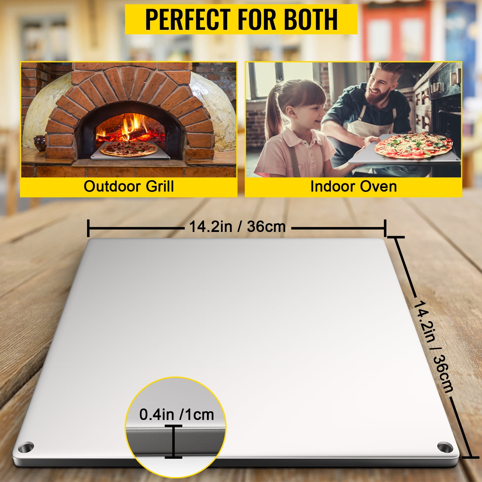 VEVOR Pizza Steel, 20 x 14 x 3/8 Pizza Steel Plate for Oven,  Pre-Seasoned Carbon Steel Pizza Baking Stone with 20X Higher Conductivity,  Heavy Duty Rustproof Pizza Pan for Outdoor Grill, Indoor