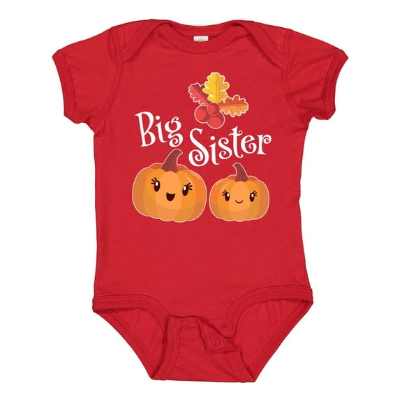 Inktastic Big Sister Pumpkins with Fall Leaves Girls Baby Bodysuit