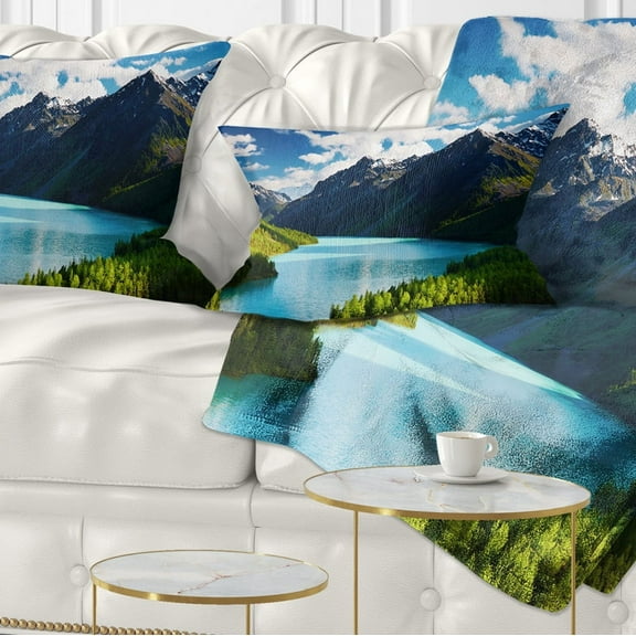 Designart Mountain Lake in Dark Shade - Landscape Photo Throw Pillow - 12x20