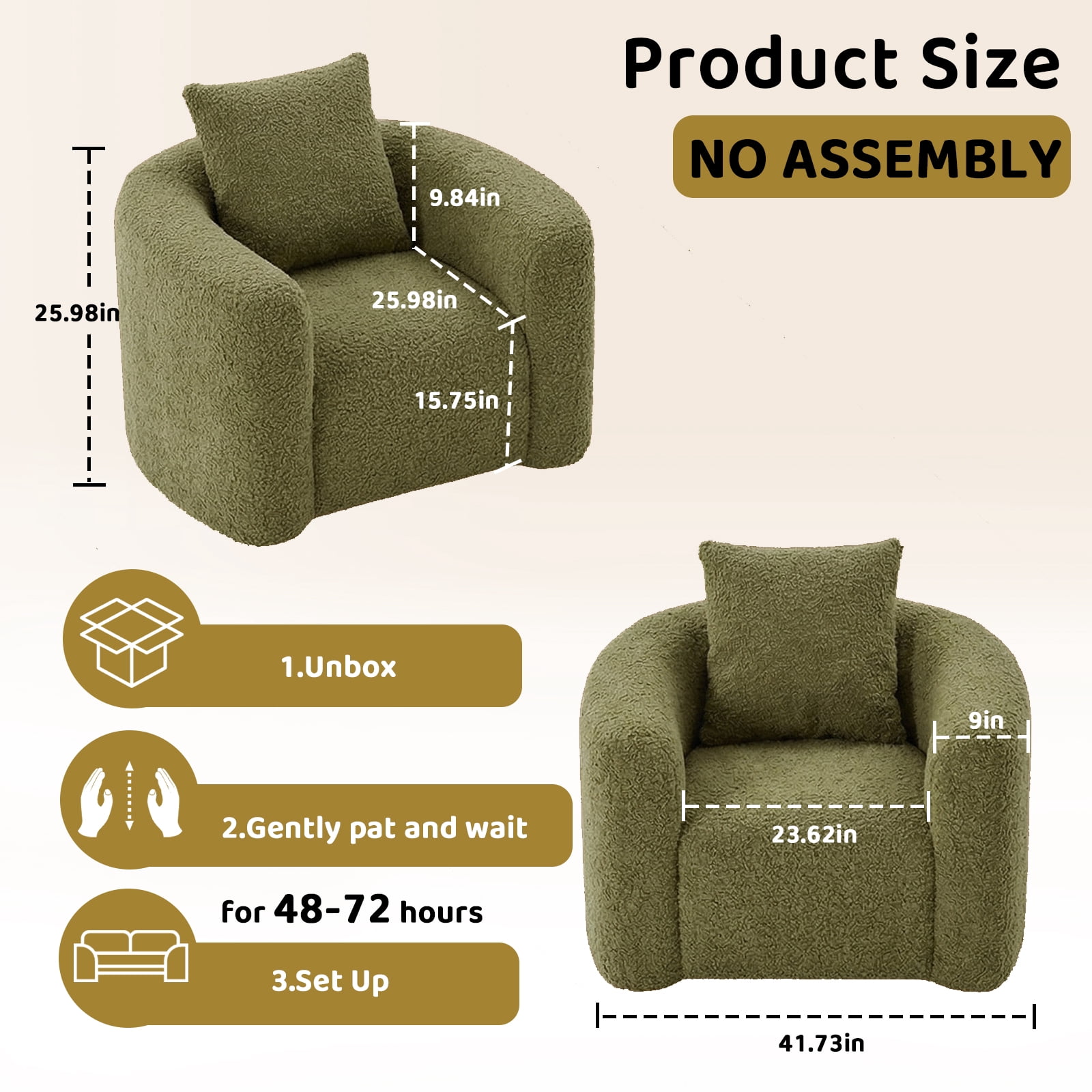 42"W Accent Chair No Assembly Reading Chair for Bedroom,Livingroom