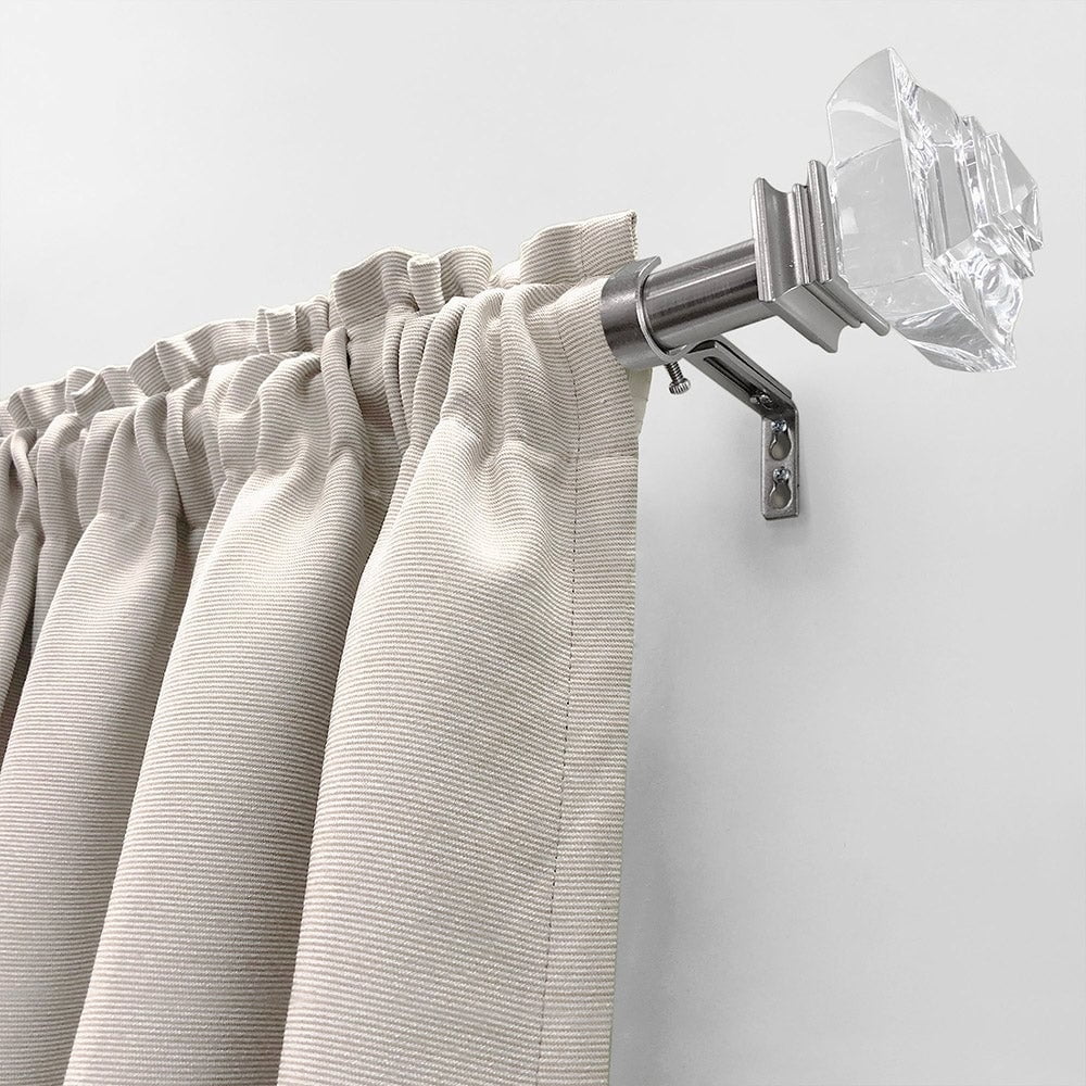 Lumi 1" Single Curtain Rod Set Brushed Nickel- Crystal Square  finials 72"-144" - Brushed Nickel