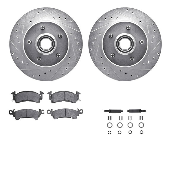 Dynamic Friction Company Front Brake Rotors-Drilled and Slotted-Silver with 5000 Advanced Brake Pads includes Hardware 7512-48147