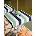 thumbnail image 2 of Hokiten Outdoor Tablecloths with Umbrella Hole & Zipper, Light Green Navy Blue Striped 60x60 Inch Square Tablecloths, Farmhouse Stripe Art Waterproof Table Cloth, Patio/Pool/Picnic Table Covers, 2 of 7