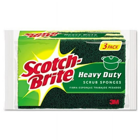 Scotch-Brite  Heavy-Duty Scrub Sponge- 4 1/2 x 2 7/10 x 6/10'' Green/Yellow- 3/Pack