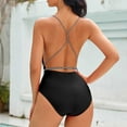 thumbnail image 3 of Generic Women's One Piece Swimsuits High Cut String Sexy Bikini Sets Tummy Control Bathing Suits Push Up V Neck Swimwear, 3 of 3