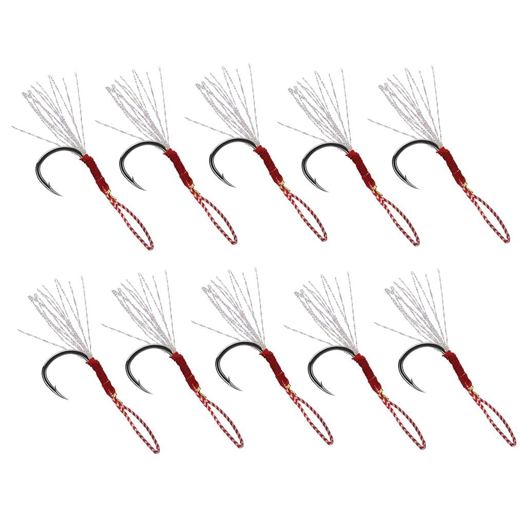 10pcs Fishing Assist Jig Hook Live Baits Hooks with Braid Lines , 14