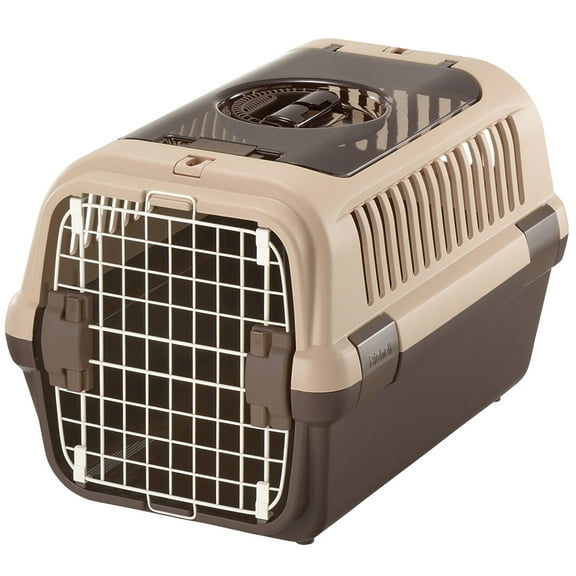 Richell Double Door Pet Carrier Size Medium in Brown, Travel Carrier for Dogs or Cats up to 17.6 lbs