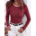 thumbnail image 6 of PRETTYGARDEN Women's Long Sleeve Ribbed Knit Pullover Sweaters | Contrast Trim, Going Out Tops, Soft Stretch Fabric, Slim Fitted, Scallop Edge, Casual Fall Outfits, Layering Winter Clothing, 6 of 9