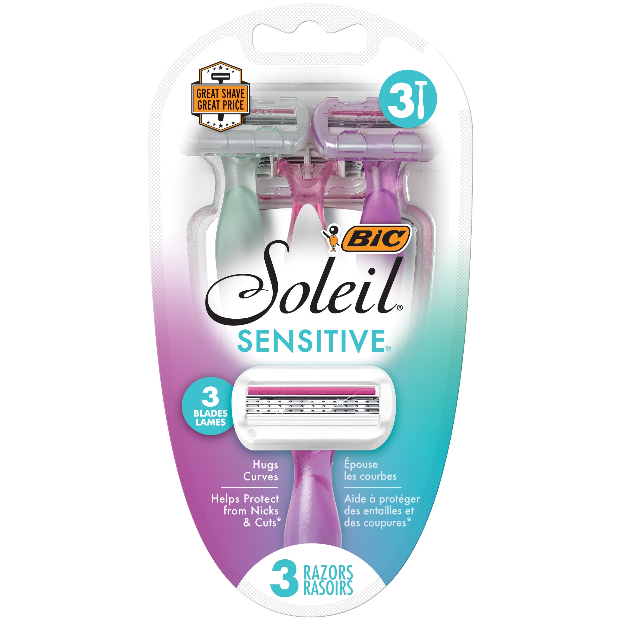 (2 pack) BIC Soleil Sensitive 3 Blade Women's Razor, Pack of 3 Disposable Razors
