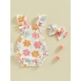 thumbnail image 3 of Musuos Baby Girls Summer Romper 3 6 12 18M trawberry/Flower/Cherry Print Fly Sleeve Frills Bodysuit and Headband, 3 of 9