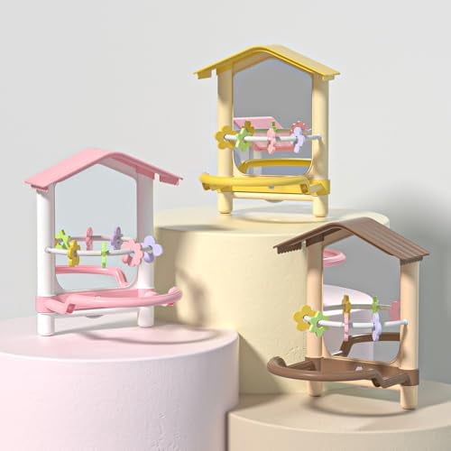 8.1 Inch Pet Bird Mirror with Perch Stand and Parakeet Chew Toys,Parrot Toys Bird Cage Decorative Accessory, Helps Birds Release Stress for Canaries Budgies Lovebirds Conures Cockatiels (Pink)