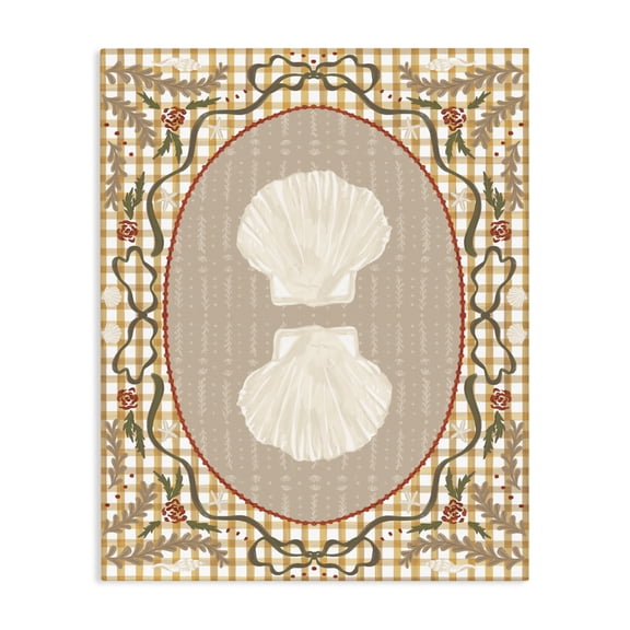 Stupell Industries Farmhouse Vintage Shells on Gingham Canvas Art, 16 x 20, by Vero Illustrates