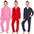 thumbnail image 3 of Pijamas para niños, conjunto de pantalones de manga larga para niños y niñas, ropa holgada de solapa modal cómoda para el hogar, 3 of 6