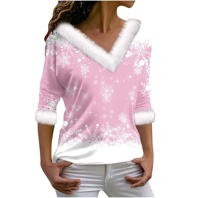 Birdeem Joyeux Noël Blouse Décontractée à Manches Longues Col en V pour Femmes