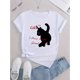 thumbnail image 2 of Camiseta con estampado de gato chic para mujer: camiseta informal de manga corta y cuello redondo, algodón elástico, lavable a máquina, no transparente, ideal para todas las estaciones. Camisetas de o, 2 of 6