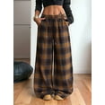 thumbnail image 4 of Women'S Plaid Checkered Pants Flannel Pajama Pants Lounge Wide Leg Baggy Sweatpants with Pockets Dark Brown XL, 4 of 7