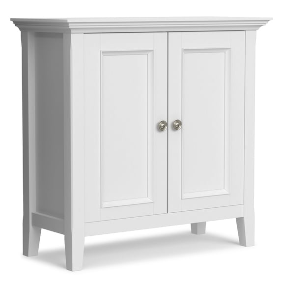 Simpli Home Amherst 32 inch Wide Solid Wood Transitional Low Storage Cabinet in White