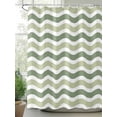 thumbnail image 2 of Fsddascl Sage Green Shower Curtain Set - Standard 72" x 72" Washable Bathtub Curtain with 12 Hooks, Abstract Geometric Ocean Wave Stripe Waterproof Fabric Stall Shower Curtains for Bathroom/Bathtub, 2 of 6